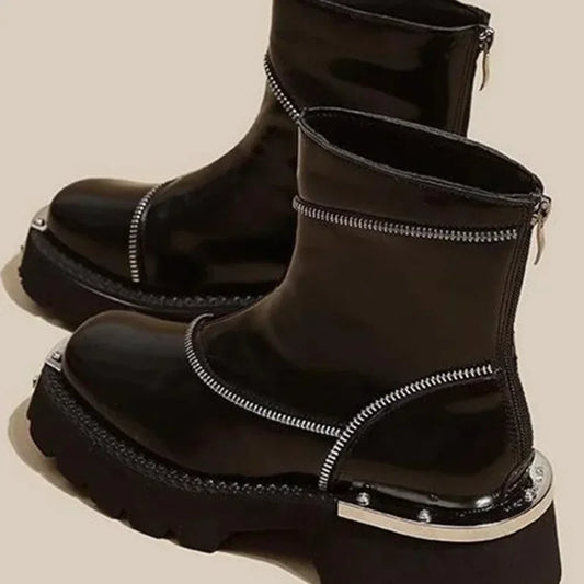 Shoes Female 2024 High Quality Zip Women's Boots Autumn Round Toe