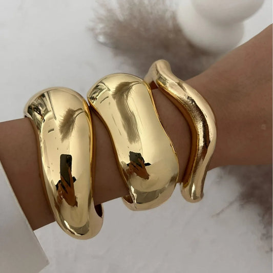 DIEZI Vintage Wide Cuff Bangles Hip Hop Punk Gold Silver Color