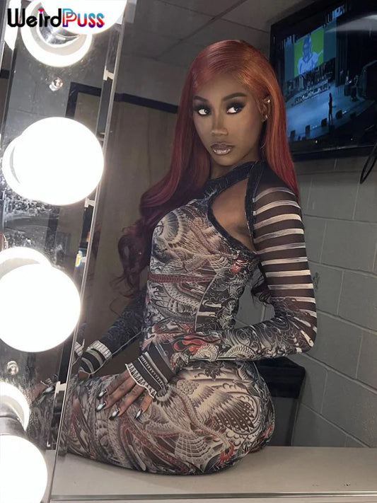 Dragon Striped Print Women 2 Piece Set