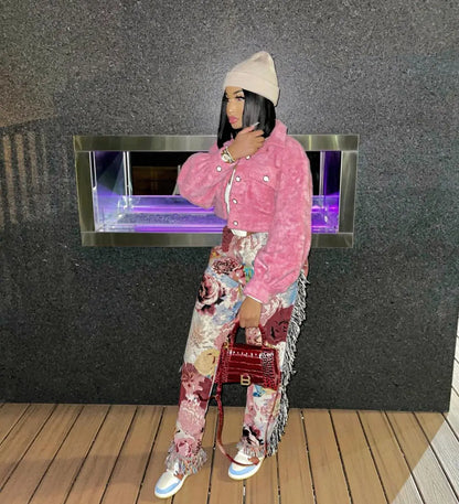 Tassel Patchwork Striped Print Jogger Pant Women Rave Festival Clothing 2023 Summer Casual High Waist Bodycon Active Sweat Pants