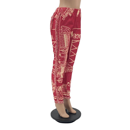 Tassel Patchwork Striped Print Jogger Pant Women Rave Festival Clothing 2023 Summer Casual High Waist Bodycon Active Sweat Pants