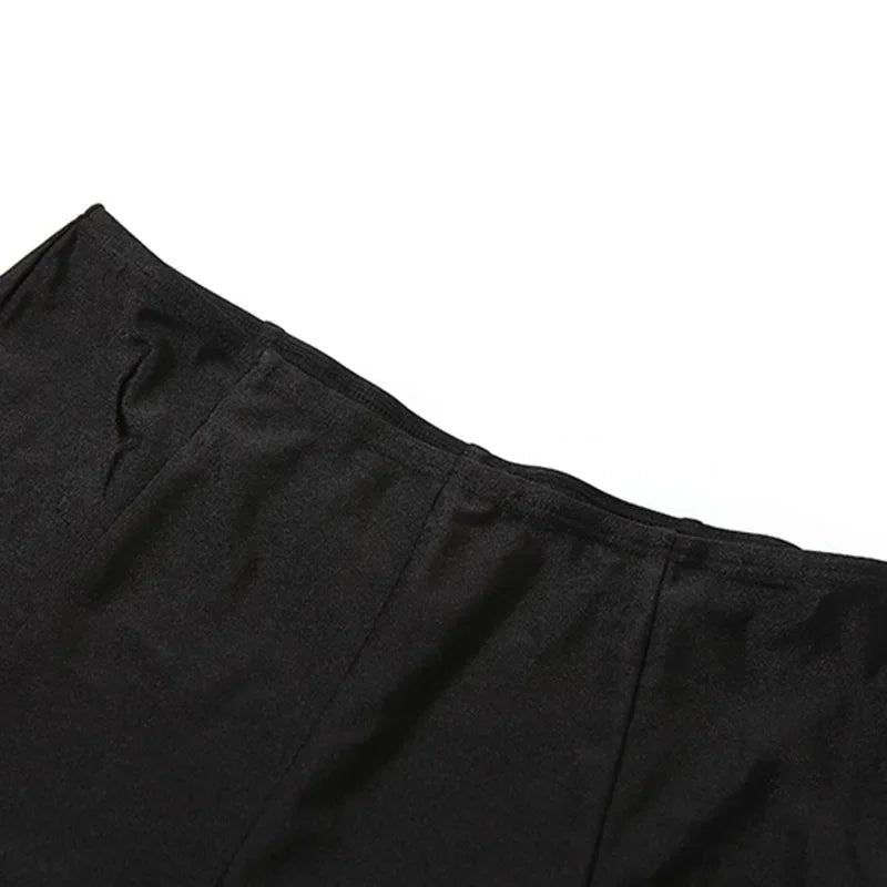 Women Solid Glossy 2 Piece Set Wrap V Neck Gloves Long Sleeve Off Shoulder Slim T-shirts Tops Split Flare Pants Streetwear Suits