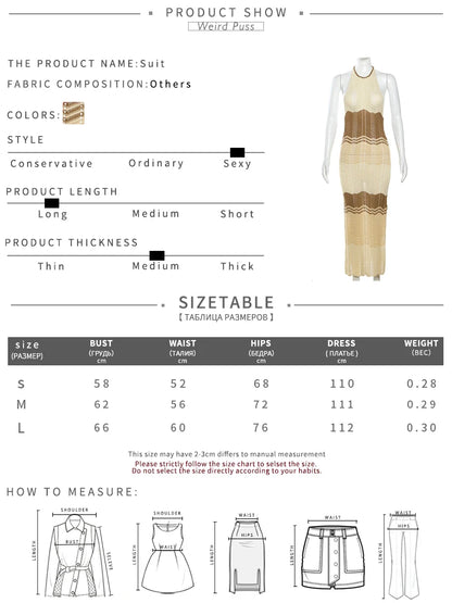 Weird Puss Knit Split Women Dress Halter Sleeveless Backless See Through Elastic Elegant Vacation Fashion Sexy Midnight Clubwear