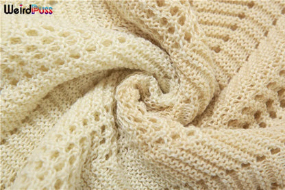 Weird Puss Knit Split Women Dress Halter Sleeveless Backless See Through Elastic Elegant Vacation Fashion Sexy Midnight Clubwear