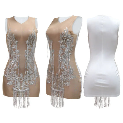 Sequin Fringe Sexy Dress Lady Mini Party Bodycon Evening Dresses Women Summer Elegant Luxury Birthday Club Tassel Dresses