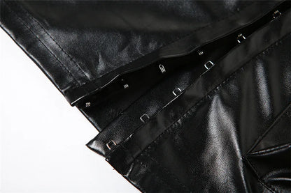 Fashion Black PU Leather Skirts 2 Piece Set Women New 2023 Sexy Off the Shouder Crop Top + Pockets Skinny Club Outfits Sets Y2K