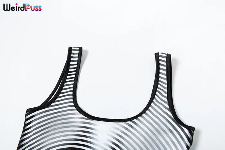 Weird Puss Gradient Print 2 Piece Set Women Skinny Striped Stretch Tank Tops+Leggings Matching Casual Sporty Streetwear Outfits