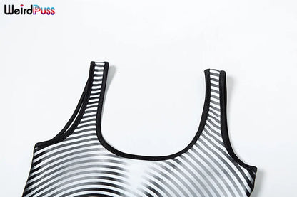 Weird Puss Gradient Print 2 Piece Set Women Skinny Striped Stretch Tank Tops+Leggings Matching Casual Sporty Streetwear Outfits