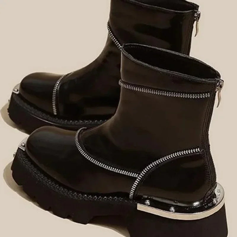 Shoes Female 2024 High Quality Zip Women's Boots Autumn Round Toe