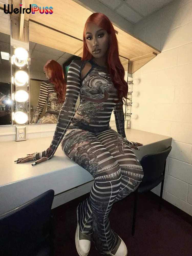 Dragon Striped Print Women 2 Piece Set