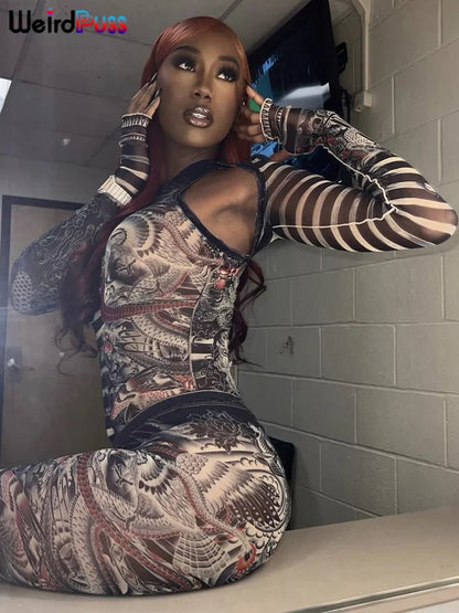 Dragon Striped Print Women 2 Piece Set