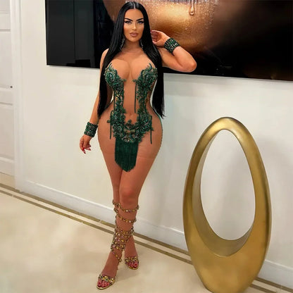 Sequin Fringe Sexy Dress Lady Mini Party Bodycon Evening Dresses Women Summer Elegant Luxury Birthday Club Tassel Dresses
