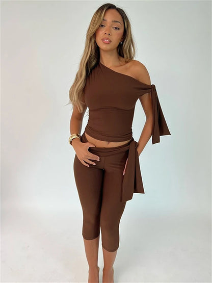 Summer Apricot Sexy Bandage 2 Piece Set Elegant Party Outfits