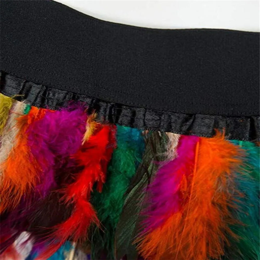 Festival Carnival Feather Skirt Women High Waist Party Stage Performance Short Skirts Costumes Clothing