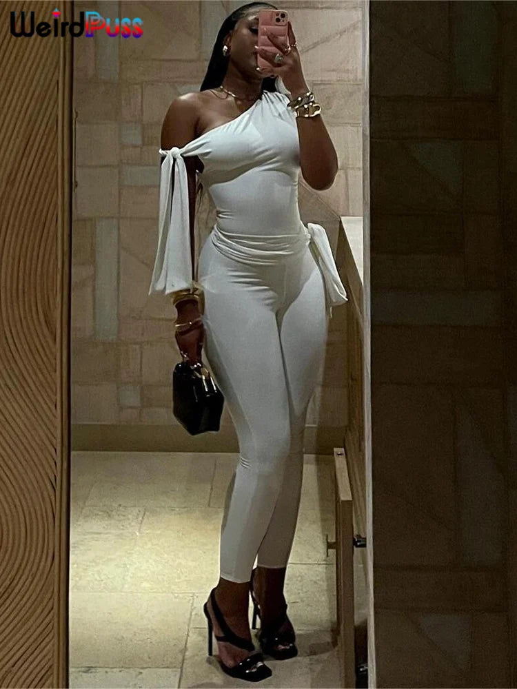 Chic Elegant 2 Piece Set Women Tracksuit Skew Collar Ribbon