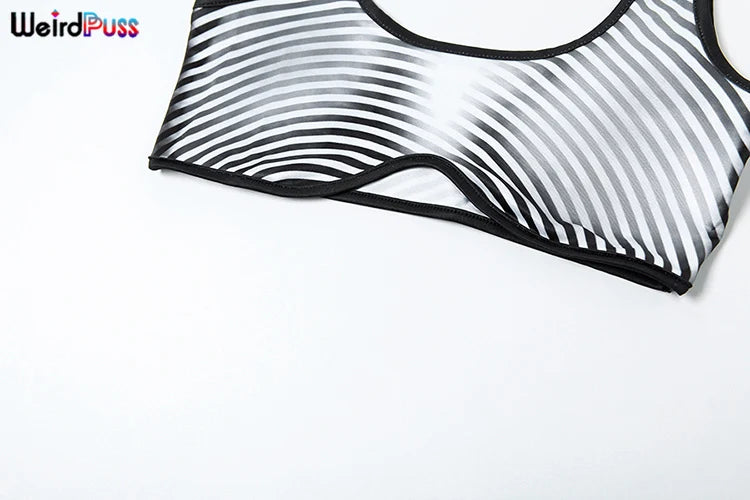 Weird Puss Gradient Print 2 Piece Set Women Skinny Striped Stretch Tank Tops+Leggings Matching Casual Sporty Streetwear Outfits