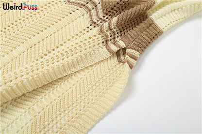 Weird Puss Knit Split Women Dress Halter Sleeveless Backless See Through Elastic Elegant Vacation Fashion Sexy Midnight Clubwear