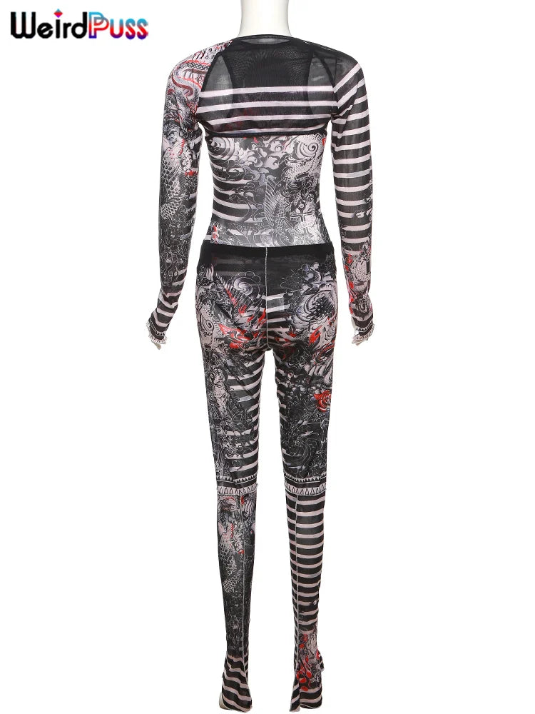 Dragon Striped Print Women 2 Piece Set