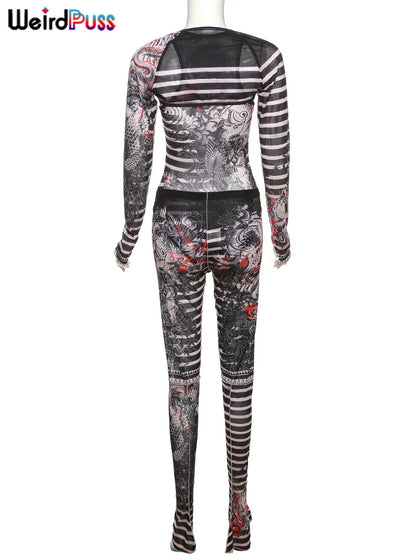 Dragon Striped Print Women 2 Piece Set